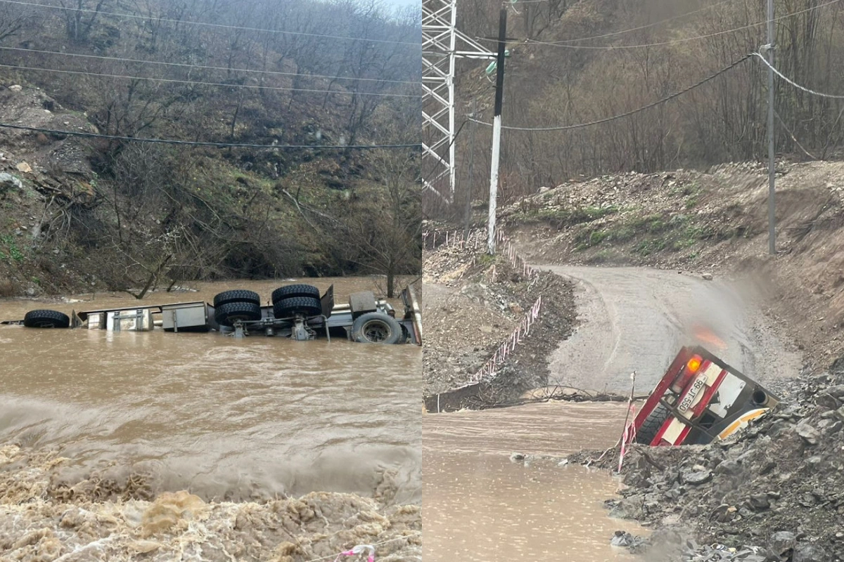 Kəlbəcərədə yük maşını çaya aşıb: Ölənlər var - FOTO/VİDEO